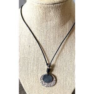 Silpada Black Leather and Sterling Silver Discs Necklace